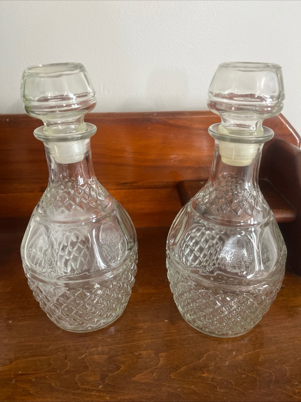 Vintage Princess House Wine Decanters With Stoppers Set Of 2 Etched Glass